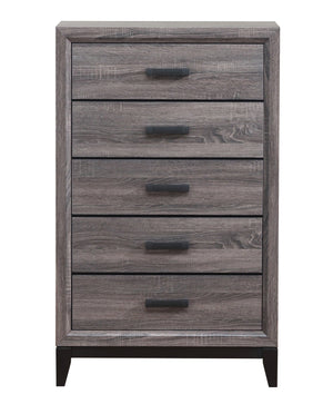 English Elm MIRAGE Solid Wood Chest with 5 Smooth-Glide Drawers, Foil Finish and Matte Black Hardware accents Black+ Gray 33.31 L x 18.58 W x 48.74 H B201P226158