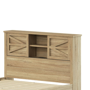 English Elm 3-Pieces Bedroom Set Full Size Farmhouse Platform Bed with Storage Headboard, Nightstand & Dresser Natural 59.25 L x 18.31 W x 8.27 H N733S369048M