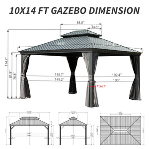 English Elm 10' X 14' Hardtop Gazebo - Durable Aluminum Frame With Steel Roof, Curtains & Netting For Year-Round Use W1859S00161
