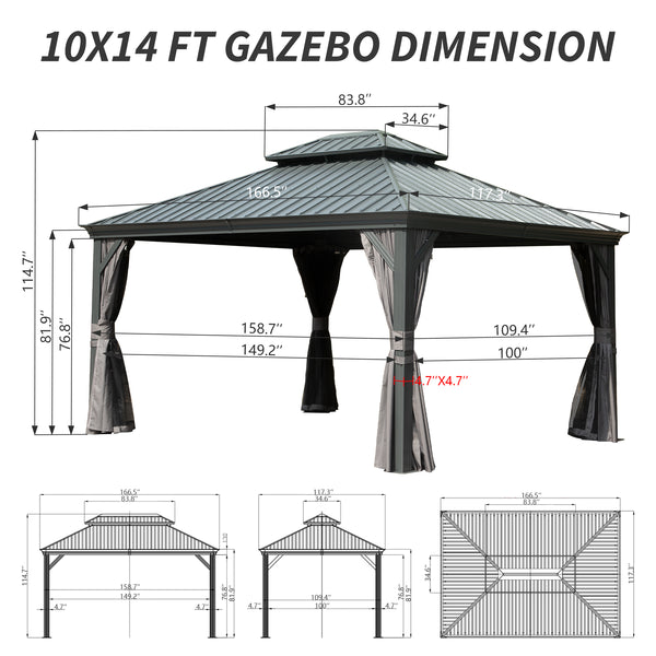 English Elm 10' X 14' Hardtop Gazebo - Durable Aluminum Frame With Steel Roof, Curtains & Netting For Year-Round Use W1859S00161
