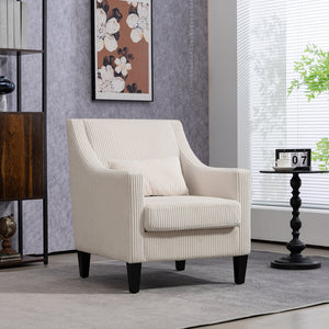 English Elm COOLMORE Modern Accent Chair with Corduroy Upholstery, Solid Wood Frame, Supportive Dual Pillows for Cozy Living Spaces Beige W395P195355