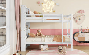 English Elm Twin Over Twin Bunk Bed With Integrated Shelves, Safety Guardrails & Convertible Design, White Finish W504S00214-GIGA