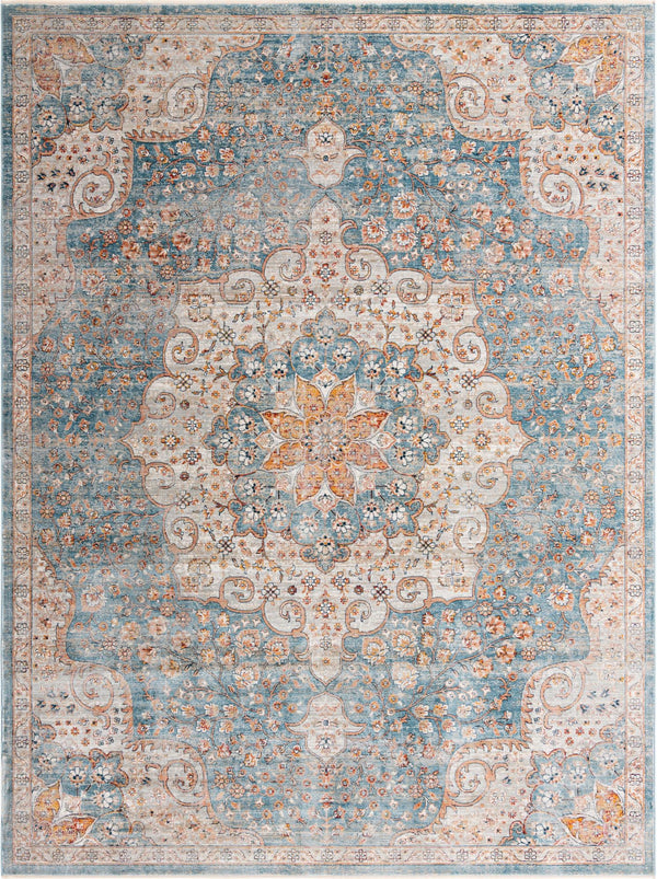 Unique Loom Newport Elms Machine Made Medallion Rug Blue, Ivory/Light Blue/Rust Red/Terracotta/Yellow/Pink 9' 0" x 12' 2"