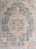 Unique Loom Newport Elms Machine Made Medallion Rug Blue, Ivory/Light Blue/Rust Red/Terracotta/Yellow/Pink 9' 0" x 12' 2"