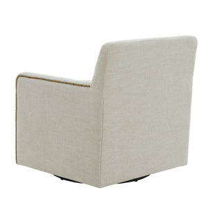 English Elm Torrance Swivel Accent Chair with Antique Brass Nailhead Trim for Modern Living Beige B050P451389