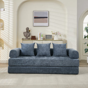 English Elm Comfy Chenille Convertible Folding Mattress Couch Sofa Bed with Armrest, Space-Saving, No Assembly Needed Blue W1143P330252