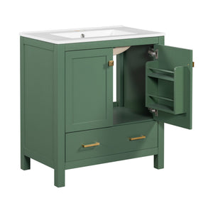 English Elm 60" Green Bathroom Vanity Set with Double Ceramic Sinks, Solid Wood Storage, Soft-Close Doors, Modern Durable Design N729P000001F