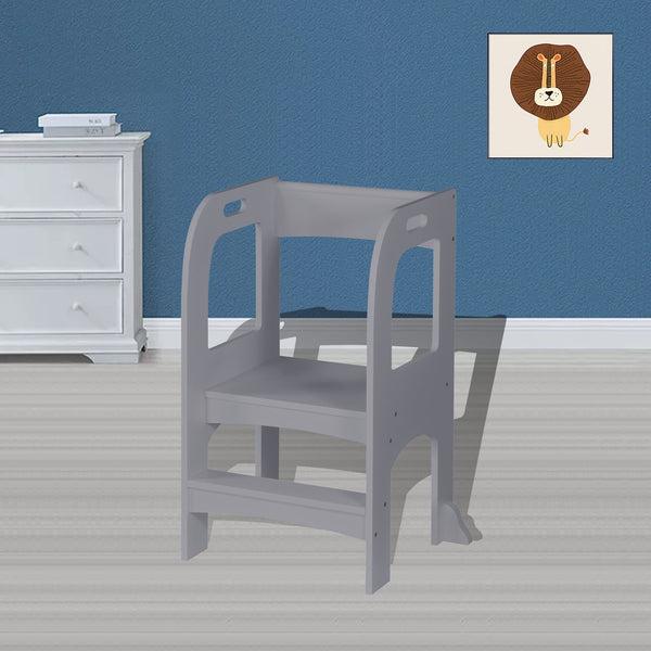 English Elm Child Standing Tower Montessori Toddler Step Stool for Kitchen & Bathroom, Safe MDF Learning Aid Gray 34.45 L x 20.08 W x 3.54 H W2297P194088