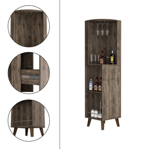 English Elm Corner Corner Bar Cabinet Dark Brown Engineered Wood w/ Cup Rack, Drawer & 4 Shelves for Entertaining B097S00089
