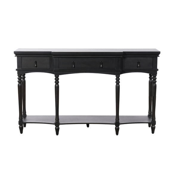 English Elm [video] Solid Pine Console Table Ornate Carved Legs Copper Hardware Soft-close Drawers Black N759P433566B