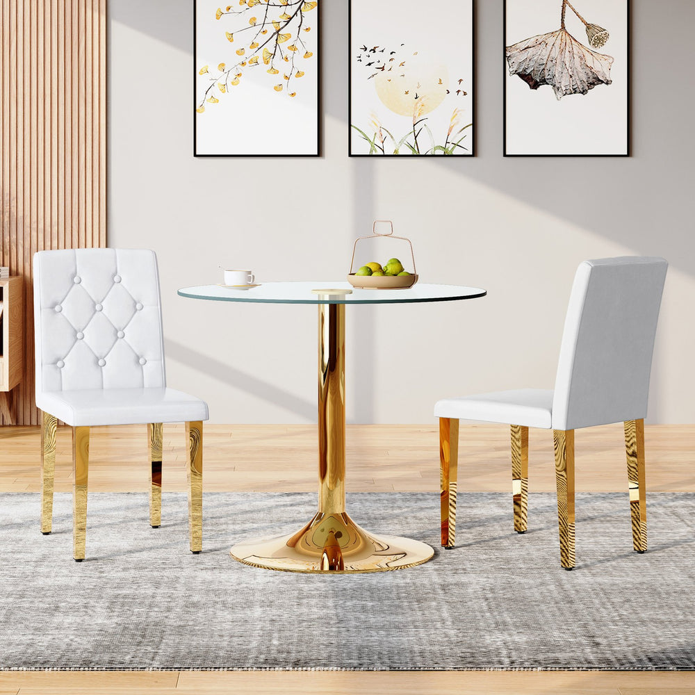 English Elm 4-piece Brown Suede Dining Chair Set with Tufted Back and Walnut Metal Legs White+Gold W1151P361154