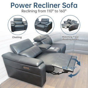 English Elm Power Reclining Sectional with Bluetooth Audio Led Lighting and Wireless Charging Tech Leather Dark Grey W3795S00020
