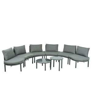 English Elm TOPMAX 8-Piece Patio Sofa Set with Modular Half-Moon Sectionals, Tempered Glass Tables, Cushioned Komfort Gray SP100029AAE