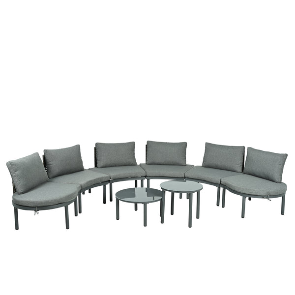 English Elm TOPMAX 8-Piece Patio Sofa Set with Modular Half-Moon Sectionals, Tempered Glass Tables, Cushioned Komfort Gray SP100029AAE