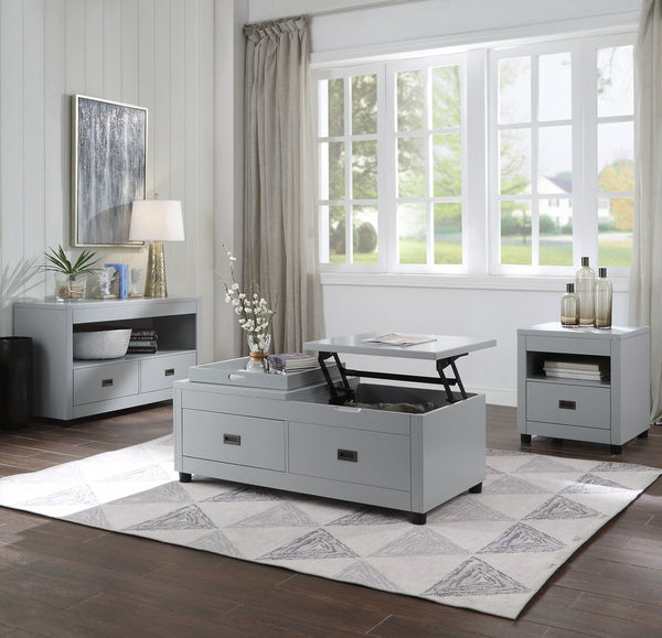 English Elm Dove Grey 2-Drawer Sofa Table with Top Compartment, 47" Wide Poplar Veneer Console for Entryway Decor B062P215416
