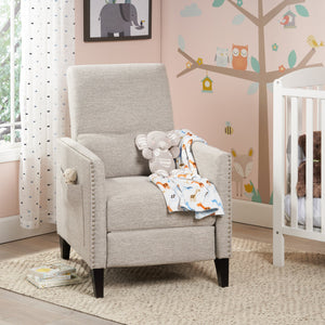 English Elm Pushback Recliner Accent Chair Solid Birch Frame Rivet Detail Mid-century Living Room Seat Light Grey 65532.00LGRY