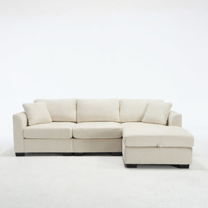 English Elm Modern Chenille L-shaped Sectional with Usb Charging Ottoman Storage Living Room Couch Beige W2120S00016