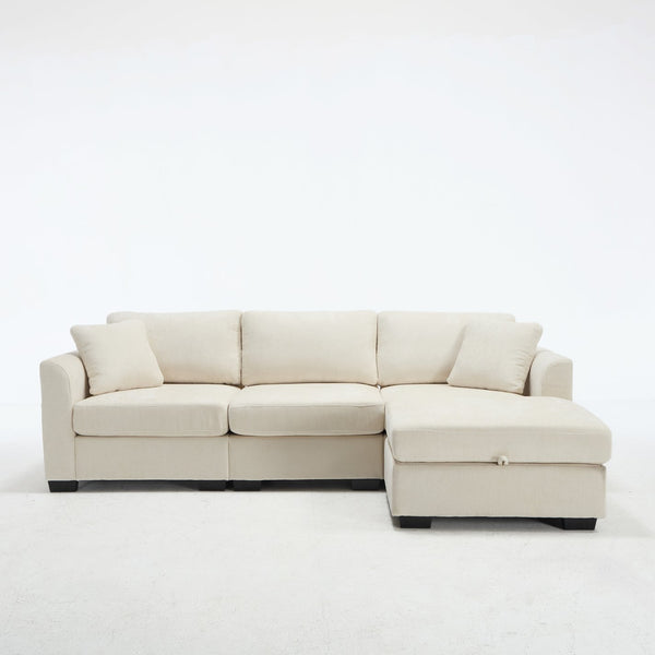 English Elm Modern Chenille L-shaped Sectional with Usb Charging Ottoman Storage Living Room Couch Beige W2120S00016