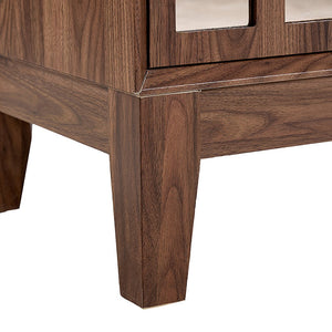 English Elm Double Door Cabinet Walnut Sideboard with Mirror-Style Accents, Removable Shelves & Solid Wood Legs W3417P388709