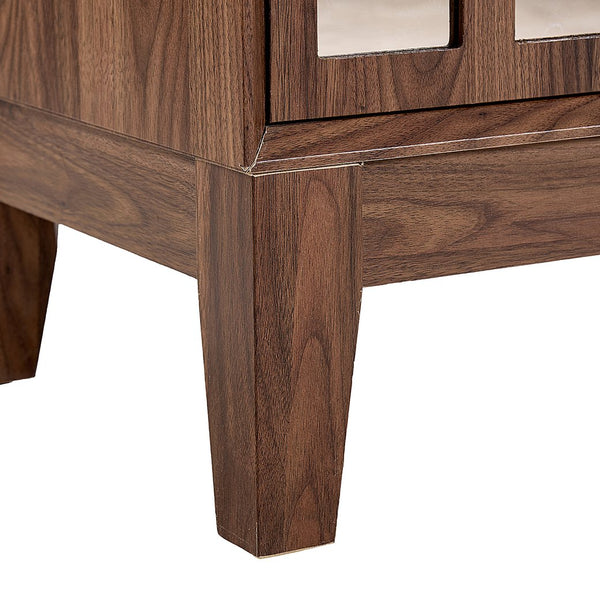 English Elm Double Door Cabinet Walnut Sideboard with Mirror-Style Accents, Removable Shelves & Solid Wood Legs W3417P388709
