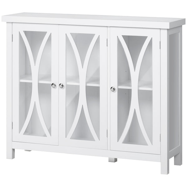 English Elm Homcom Modern Buffet Cabinet With 3 Glass Doors, Adjustable Shelves, Stylish Arc Design, White W2225P217377