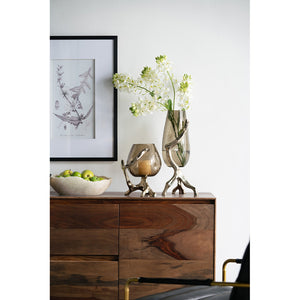 English Elm 8.5x7.1x10.4" Sculptural Olive Glass Pillar Holder on Gold Aluminum Legs W2078P490403