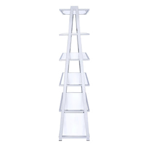 English Elm White White High Gloss and Chrome 6-Shelf Bookshelf 71.5" H Modern Open-Back Storage for Living Room B062S00483