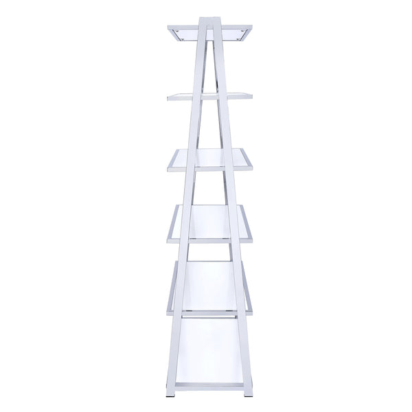 English Elm White White High Gloss and Chrome 6-Shelf Bookshelf 71.5" H Modern Open-Back Storage for Living Room B062S00483