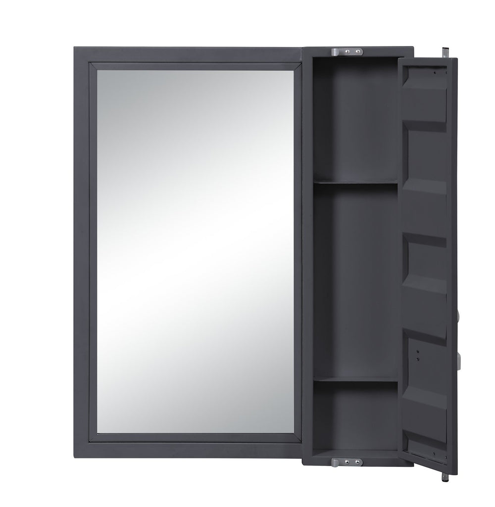 English Elm Cargo Gunmetal Finish Vanity Mirror with 16x29 Clear 5mm Glass, Industrial Metal Frame, Lockable Storage B2726P263376