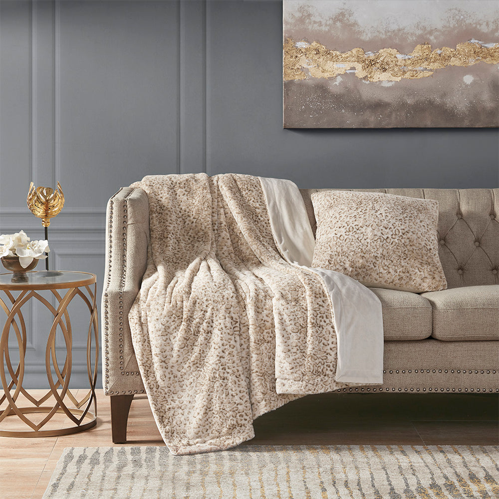 JLA Home Madison Park - Faux plush 18x18 Faux Fur Square Pillow with lux microfur reverse, plump support for glam & modern decor MP30-6706