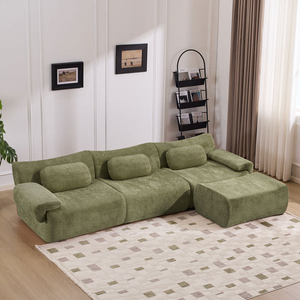 English Elm Modular Chenille Deep Seat Sectional Sofa with Bamboo Frame for Living Room Lounge Green W1829S00069