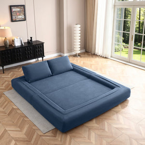 English Elm 81'' Corduroy Floor Sofa Convertible Loveseat Futon Sleeper with Foam Fill and Pillows Blue W1117P459733