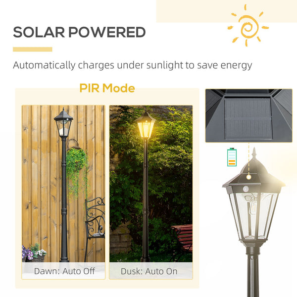English Elm Outsunny 77" Solar Lamp Post Light with PIR Motion Sensor, Vintage Aluminum Outdoor Pathway Lamp Black W2225P200416