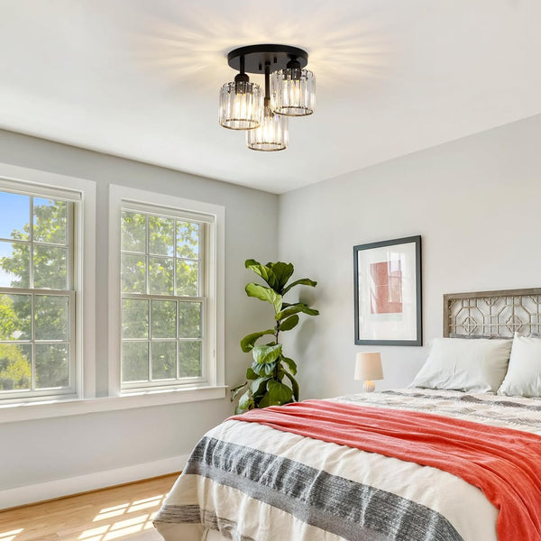 English Elm Crystal 3-Light Semi Flush Mount Ceiling Light Fixture - Modern Black Design For Kitchens & Hallways W2738P185421