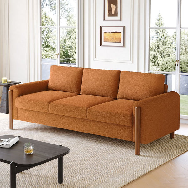 English Elm Christopher Knight Home® - 83.86" 3-Seater Sofa in Teddy Velvet with Curved Armrests & Solid Wood Legs, Plush Durable Comfort Orange N765P331021Y