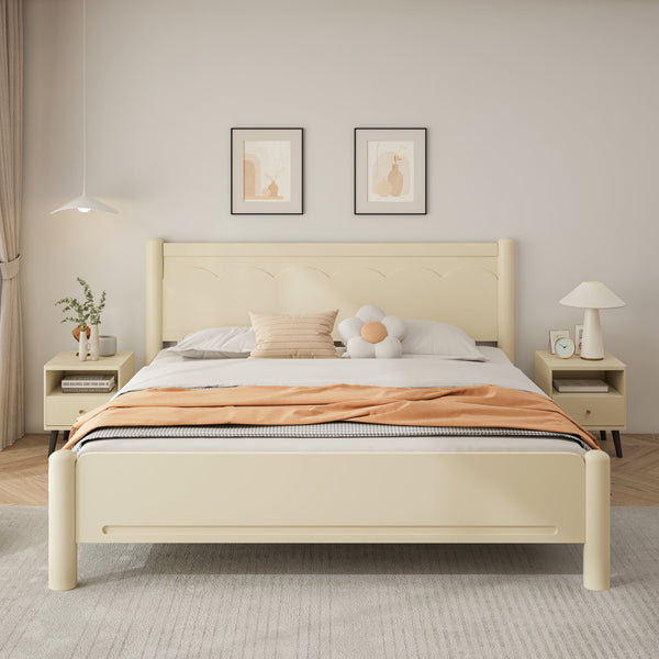 English Elm King Rubberwood Platform Bed with Headboard, 10 Slats, 600lb Support, Beige Finish, No Box Spring Needed W1716S00025