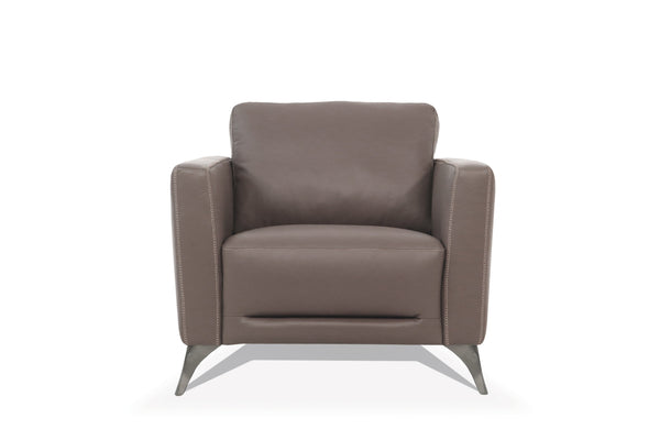 English Elm Malaga Italian Genuine Leather Accent Chair with Chrome Legs for Modern Living Taupe B2726P496934