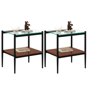 English Elm Set Of 2 Modern Rectangle End Tables With Tempered Glass Top And Mdf Shelf For Stylish Living Room W241P184246-GIGA