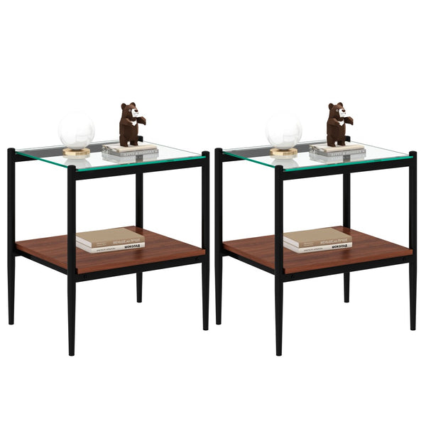 English Elm Set Of 2 Modern Rectangle End Tables With Tempered Glass Top And Mdf Shelf For Stylish Living Room W241P184246-GIGA