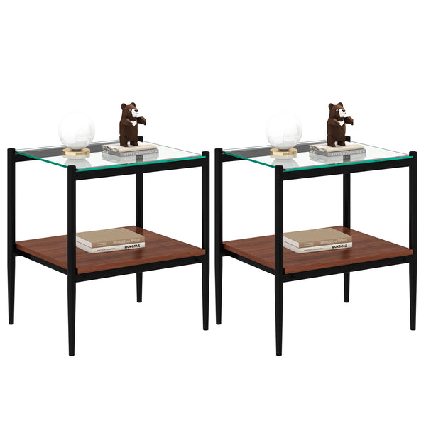 English Elm Coffee Table And End Tables Set Of 3 - Modern Tempered Glass With Mdf Shelf For Stylish Living Room W241S00053
