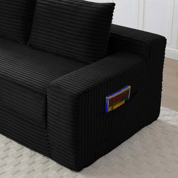 English Elm Memory Foam Cloud Loveseat with Pull-Out Bed, Convertible Floor Sofa Bed for Small Spaces and Guests Black W2677P395122