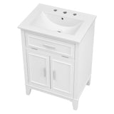 English Elm 24" Bathroom Vanity With Sink, Bathroom Vanity Cabinet With One Flip Drawer and Doors, Solid Wood and Mdf, White