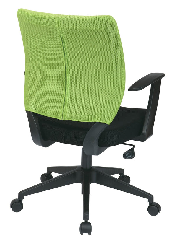 OSP Home Furnishings Screen Back Ergonomic Task Chair with Mesh Seat Lumbar Support and T Arms for Office Green EM51022N-6
