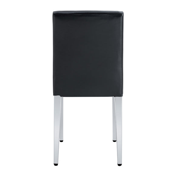 English Elm Four PU dining chairs with sleek silver metal legs, ergonomic PU seats, anti-slip feet, easy assembly, modern minimalist style Black+Silver W1151P269018