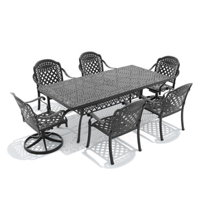 English Elm 7-piece Cast Aluminum Outdoor Dining Set with Swivel Chairs and Carved Patio Table W1710S00684