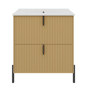 English Elm Christopher Knight Home® - 30" Bathroom Vanity With Elegant Ceramic Sink, Soft-Close Drawers & Fluted Design For Modern Spaces N817P288931N
