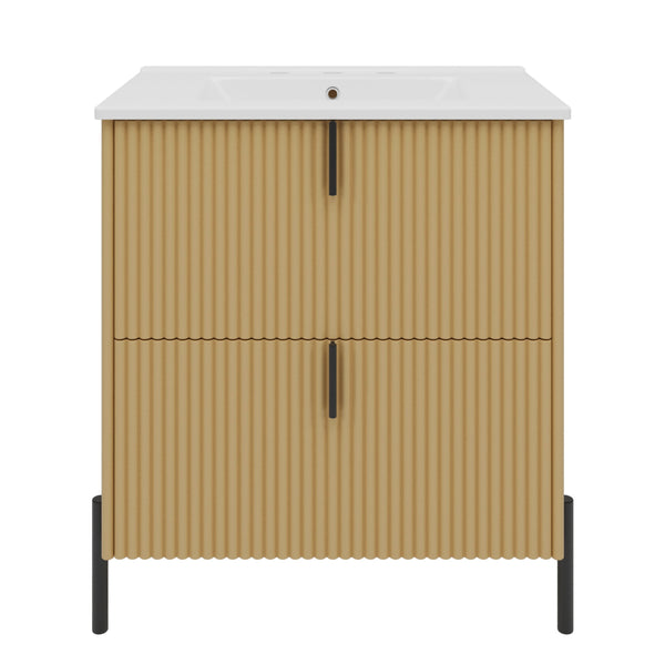 English Elm Christopher Knight Home® - 30" Bathroom Vanity With Elegant Ceramic Sink, Soft-Close Drawers & Fluted Design For Modern Spaces N817P288931N