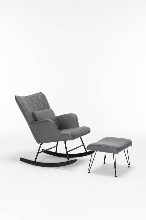 English Elm Rocking Glider Chair with Ottoman and Lumbar Pillow for Nursery or Living Room B205P205672