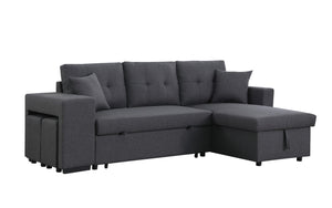 English Elm Dino Linen Tufted Sleeper Sectional with Reversible Chaise Storage and Two Ottomans Dark Gray B2749S00201
