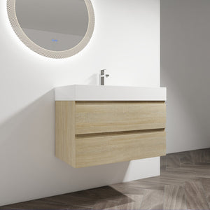 English Elm 36" Wall-Mounted Bathroom Vanity With Resin Sink & Soft-Close Drawers For Modern Spaces W999S00198
